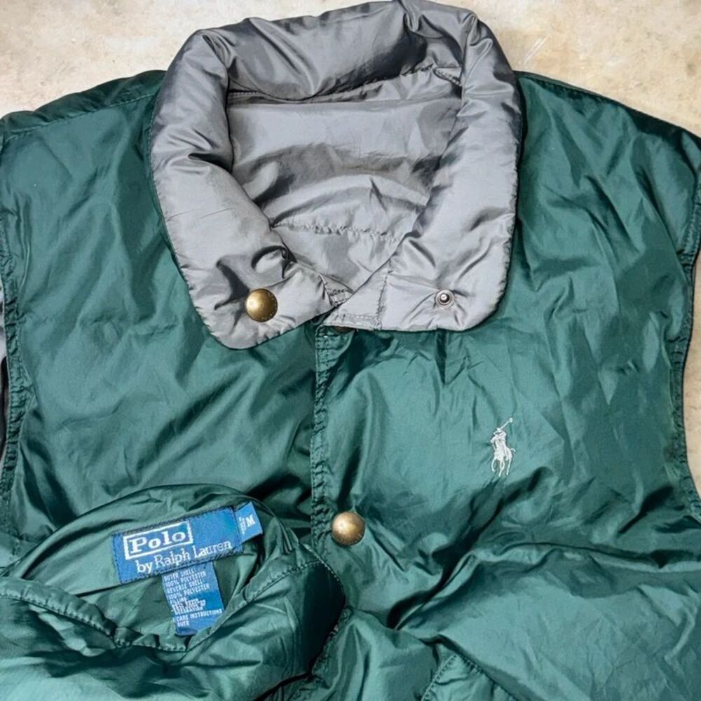Vintage 90s Polo Ralph Lauren Green Reversible Down Vest Jacket Men’s Medium